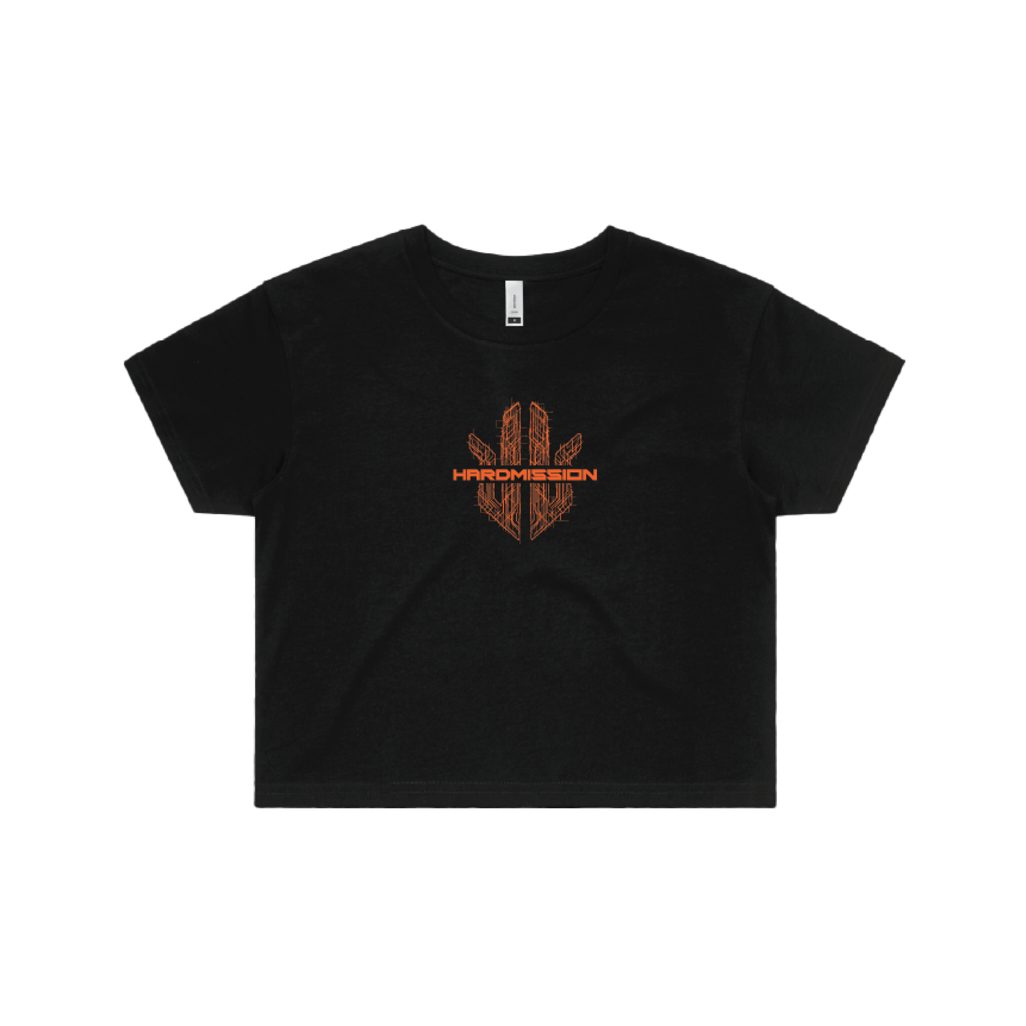 HARDMISSION 2024 : BLACK & NEON ORANGE CROP TEE