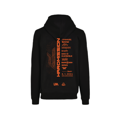 HARDMISSION 2024 : BLACK & NEON ORANGE HOODIE