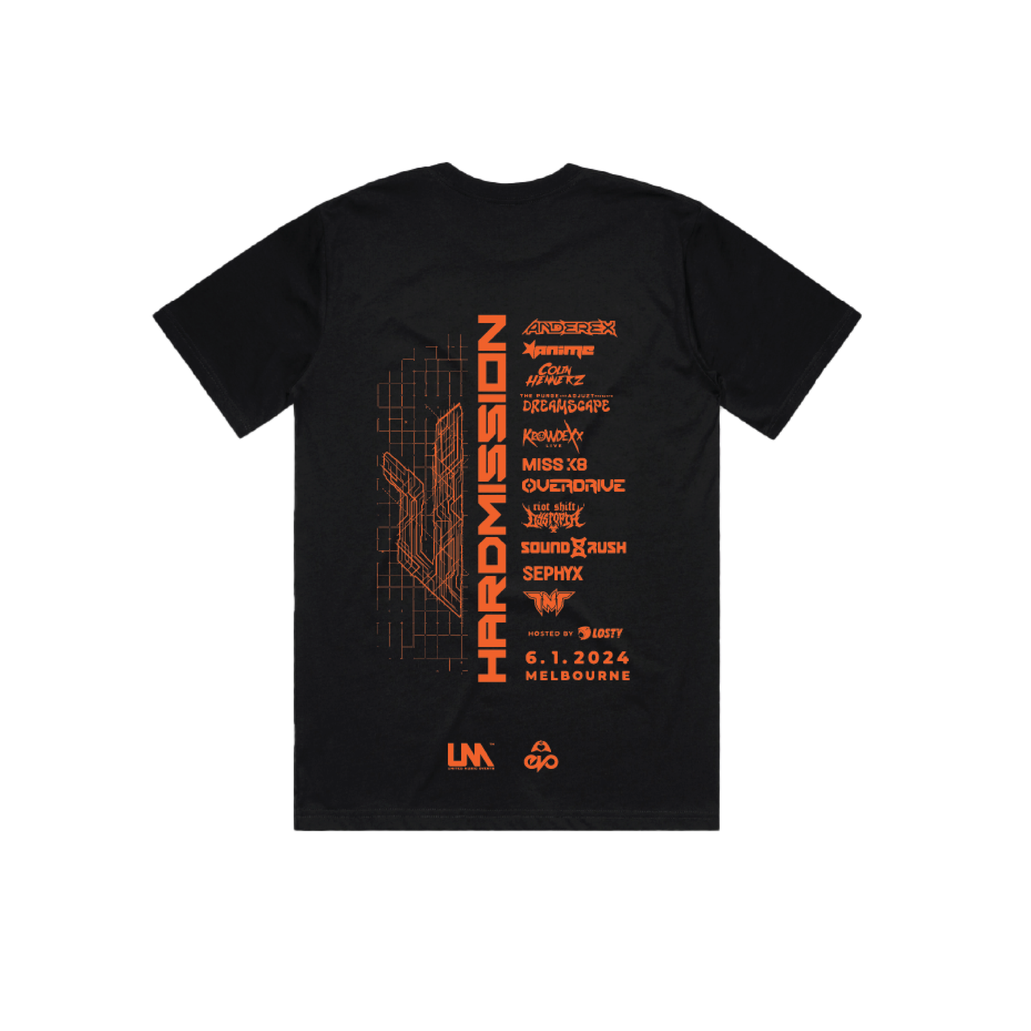 HARDMISSION 2024 : BLACK & NEON ORANGE TSHIRT